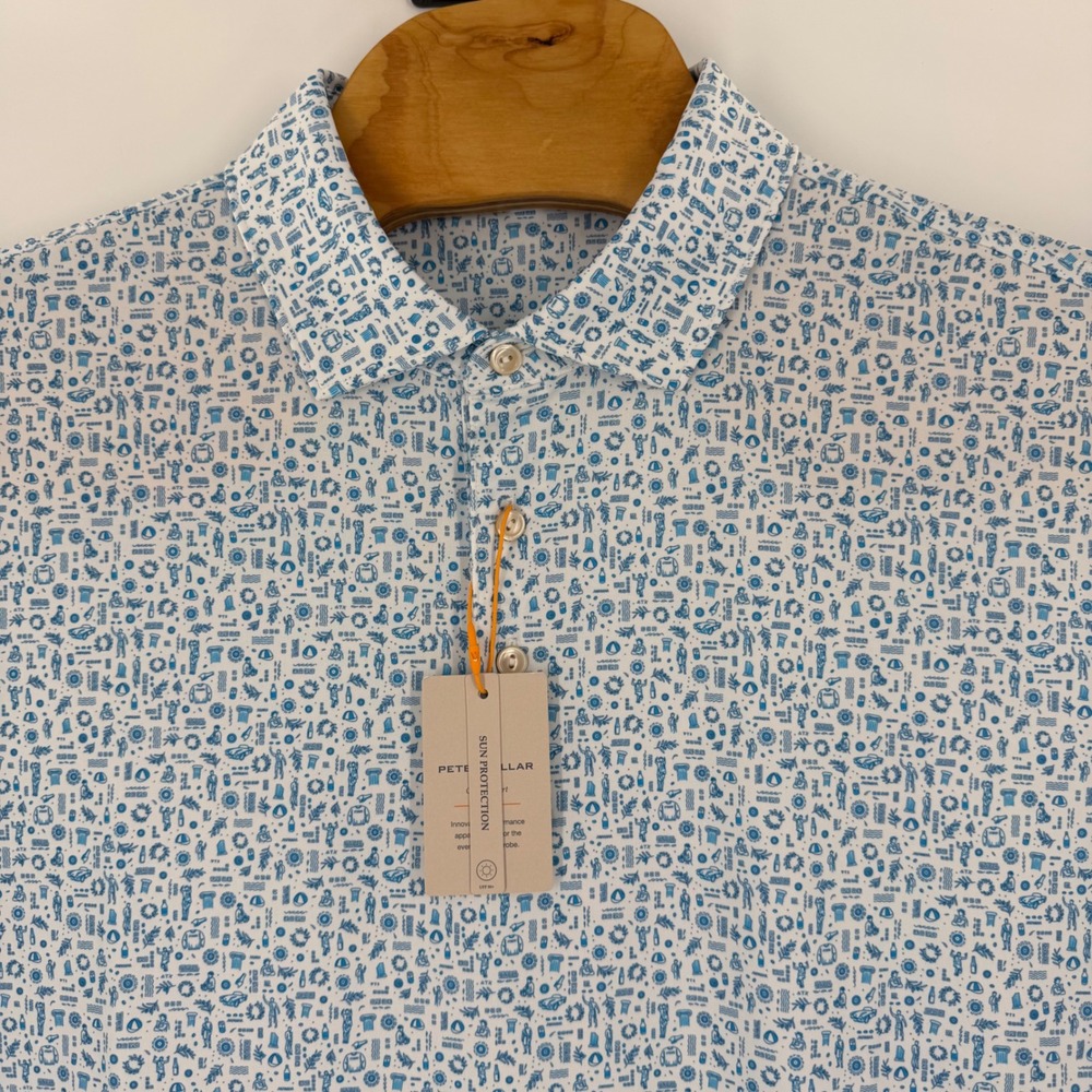 Peter Millar Summer Comfort Crown Sport Polo Mens XL Blue White Print MS20EK31S - Picture 4 of 10